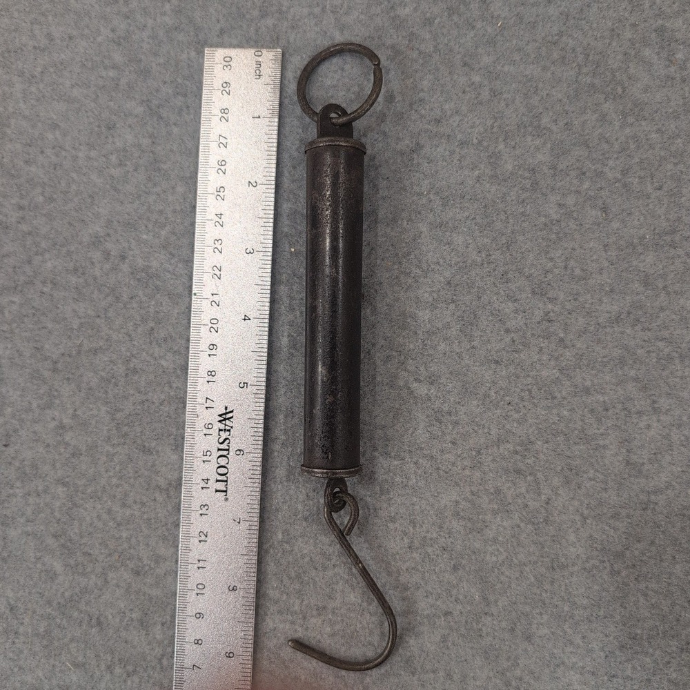 Antique Brass & Iron Hanging Spring Scale‎ w/ Hook Ring – c.1890s Farm Tool - Picture 5 of 5